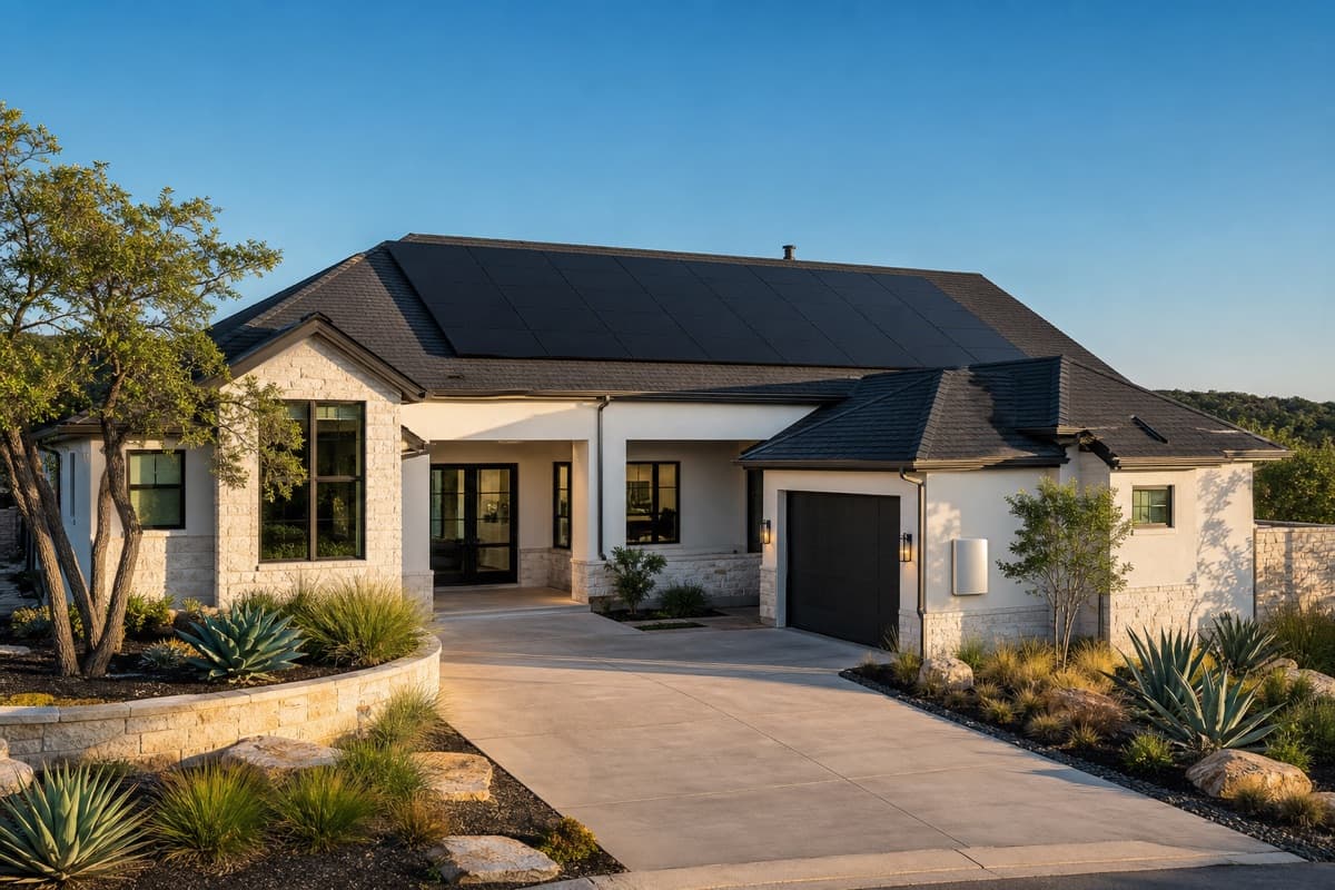 Modern home with full solar array and battery